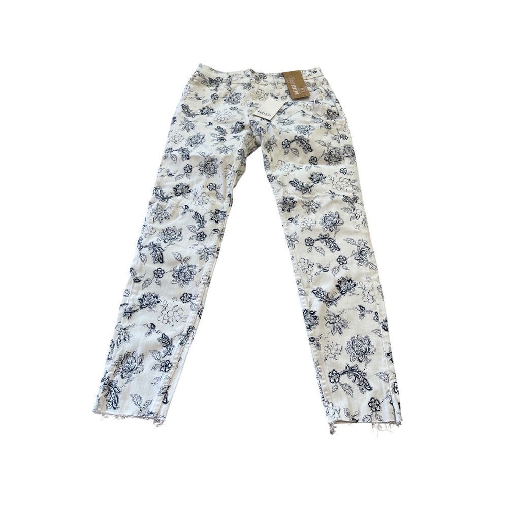 Kensie‎ Jeans Womens 6/28 White Blue Floral High Rise Skinny Vintage Luxe NWT